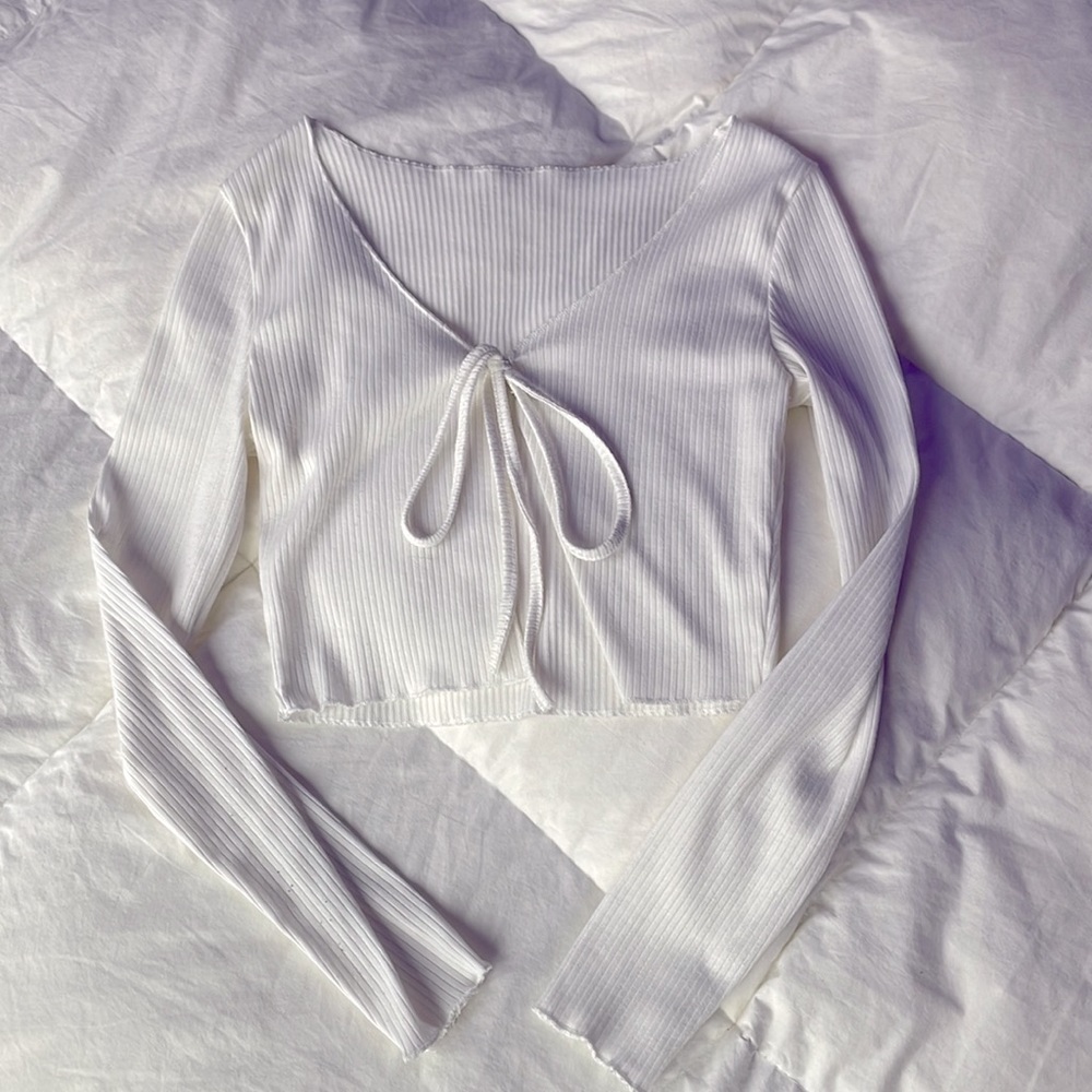 Ribbed Cropped Tie Cardigan